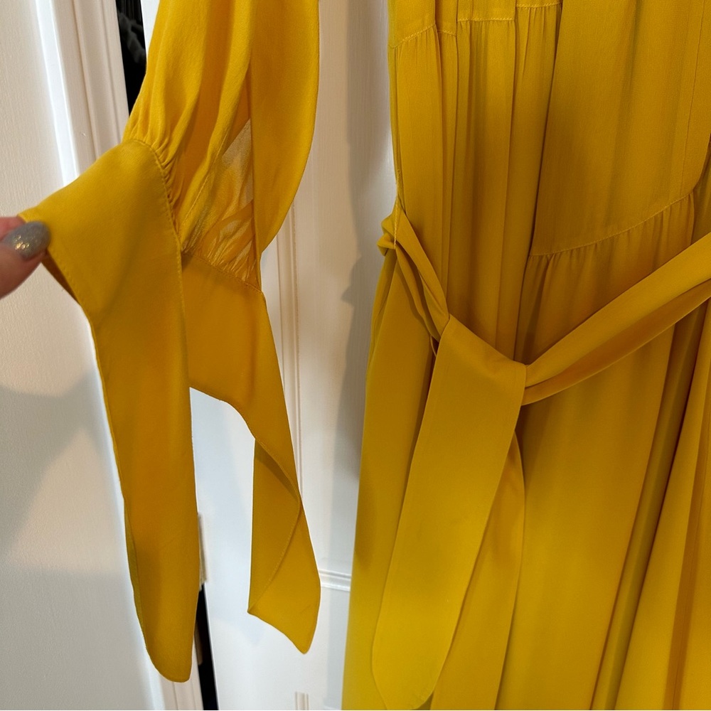 Derek Lam Yellow Silk Georgette Off the Shoulder Belted Dress Size 4 - Picture 4 of 10